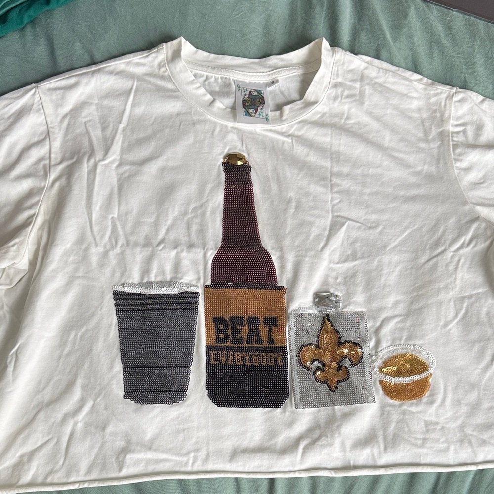 Queen of Sparkles New Orleans Saints crop tee